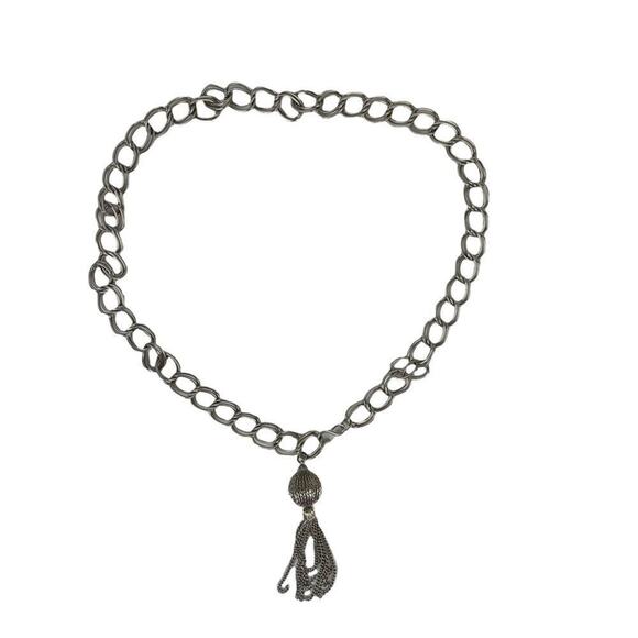 VTG Retro Silver Belt Metal Link Chain Belt Tassel Charm - Picture 5 of 15